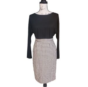 Vintage Houndstooth‎ Silk Vicose Blend Pencil Classy Preppy Skirt